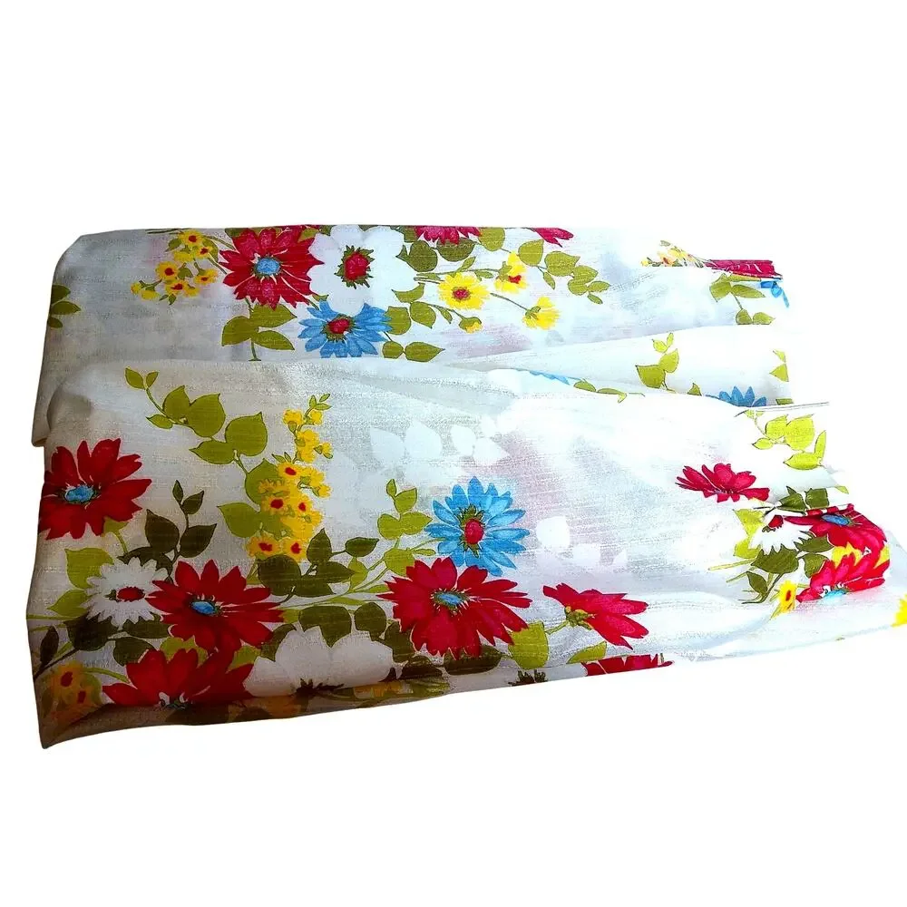 Vtg 70s Flower Power Pinch Pleat Curtains Retro Colorful Floral Drapes 2 Panels